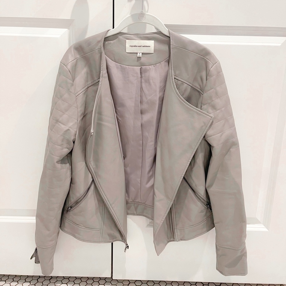 Cupcakes and Cashmere gray leather bomber jacket